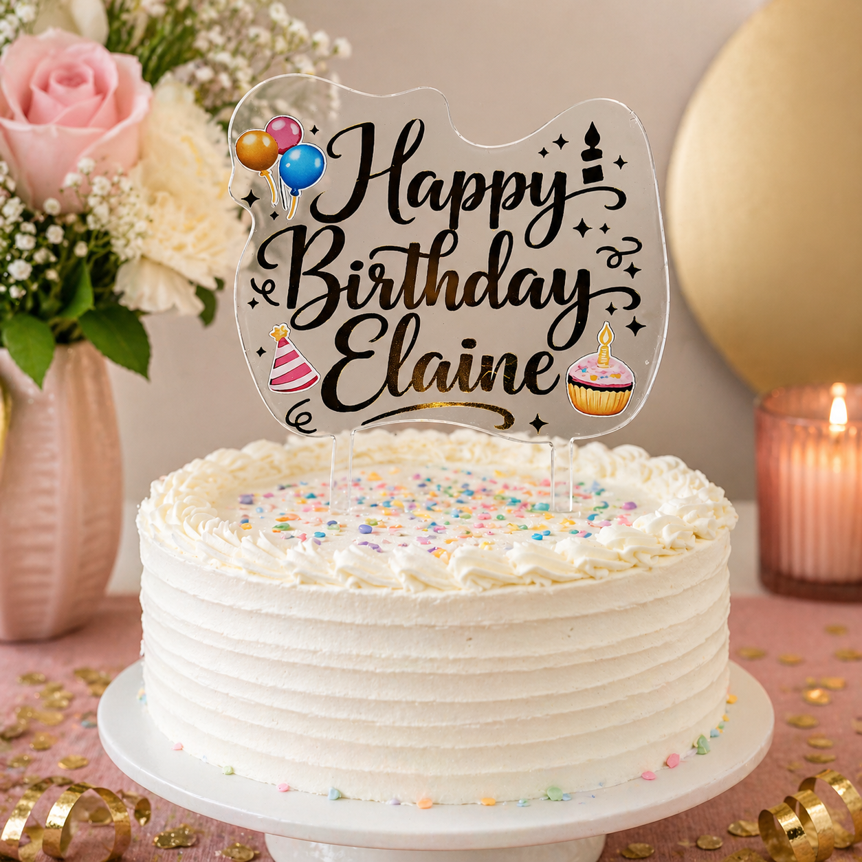Custom Name Acrylic Cake Topper – Gold Metallic Finish